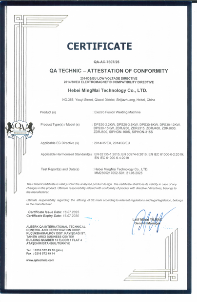Cina Hebei Mingmai Technology Co.,Ltd Certificazioni