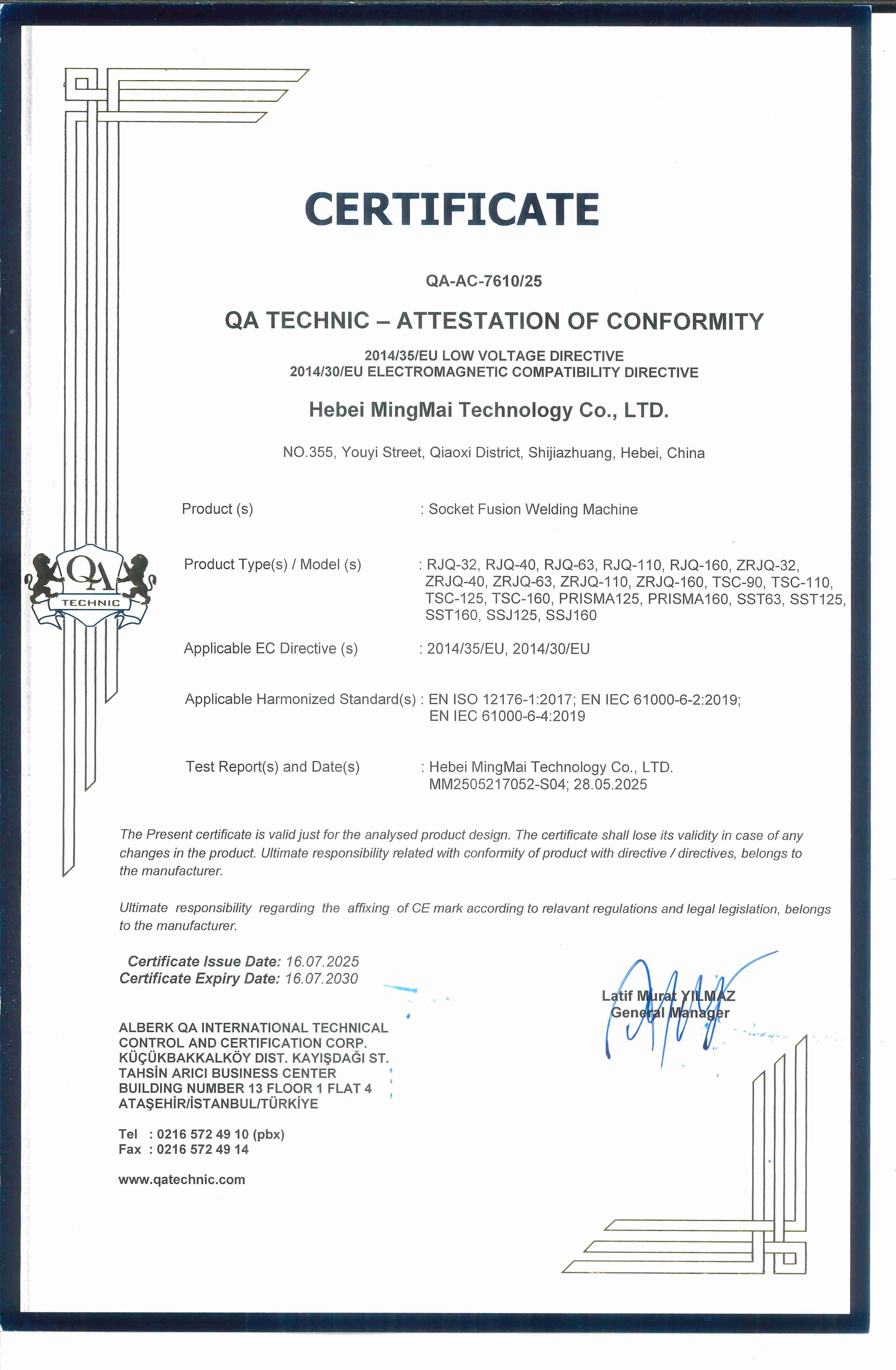 Cina Hebei Mingmai Technology Co.,Ltd Certificazioni