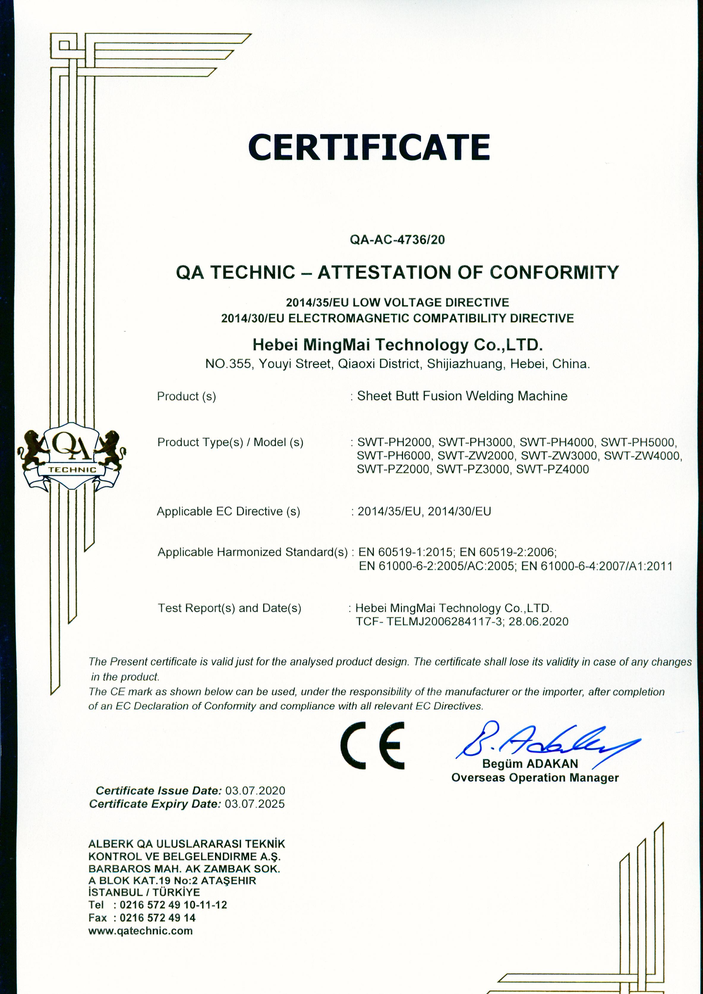 Cina Hebei Mingmai Technology Co.,Ltd Certificazioni
