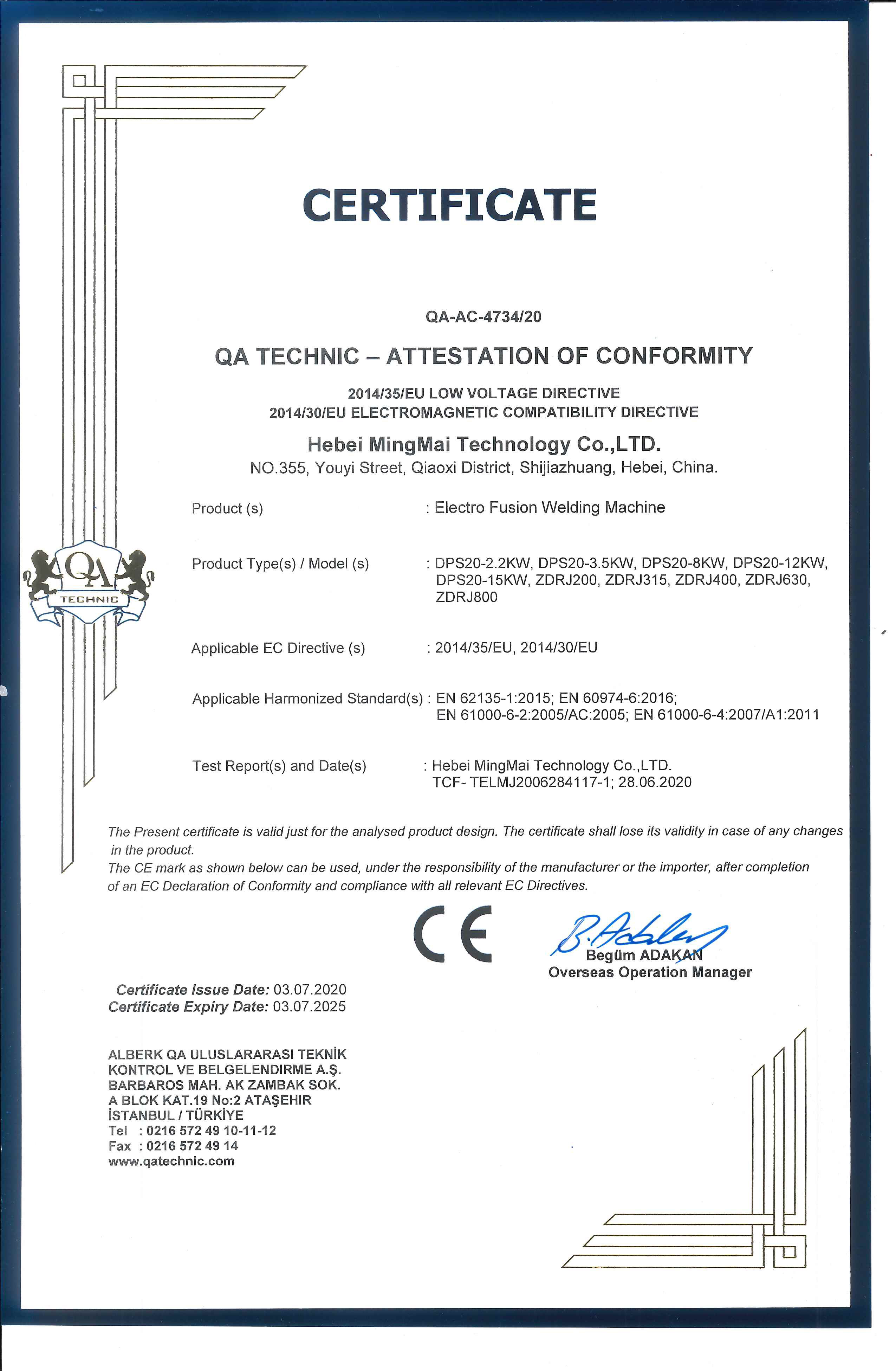 Cina Hebei Mingmai Technology Co.,Ltd Certificazioni